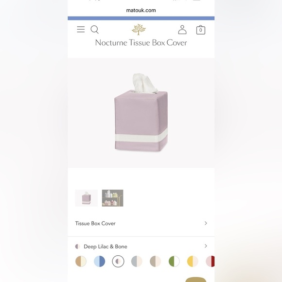 NWT Matouk Nocturne Tissue Box Cover in deep lilac/bone  100% Egyptian cotton - Picture 3 of 3